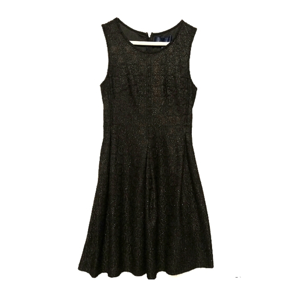 Black Dress Sparkle Lace & Silk Sleeveless Pleats Medallion